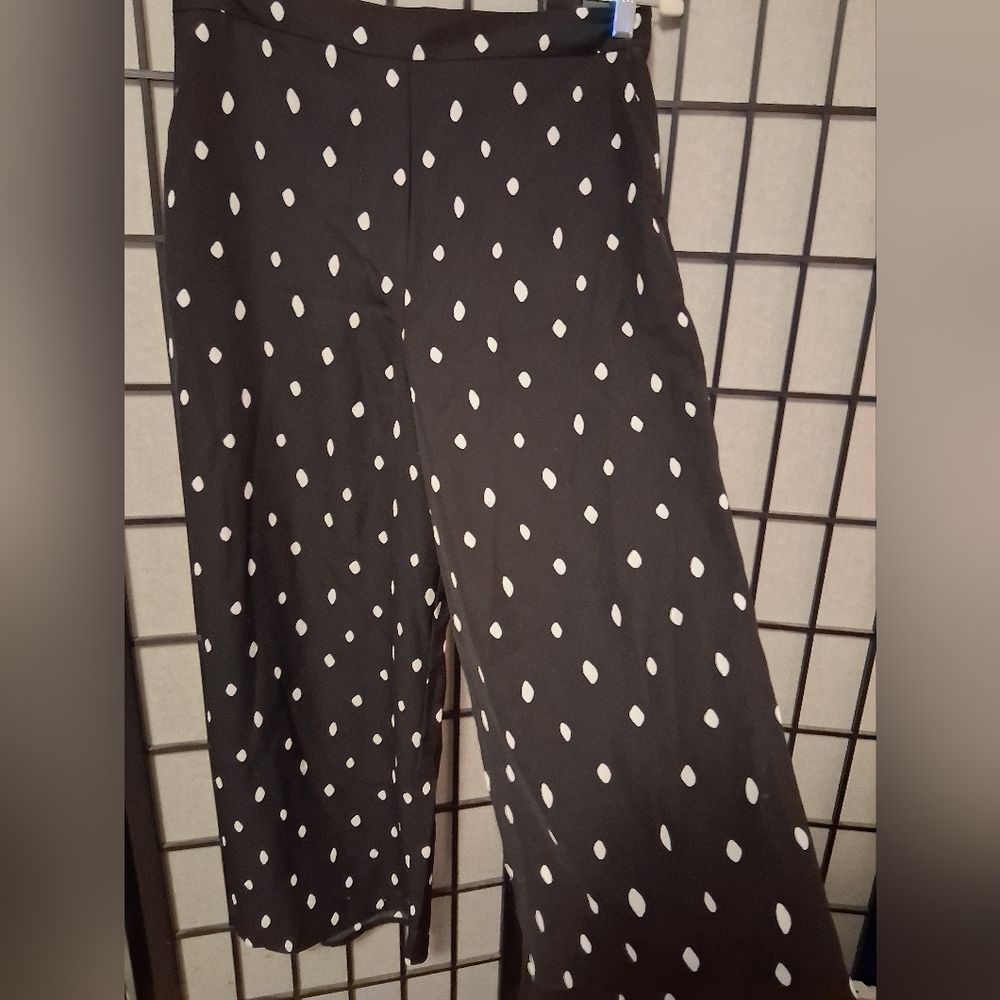 Worthington Black with White Polka Dots Wide Leg Ankle Length Pants size M - Picture 4 of 8